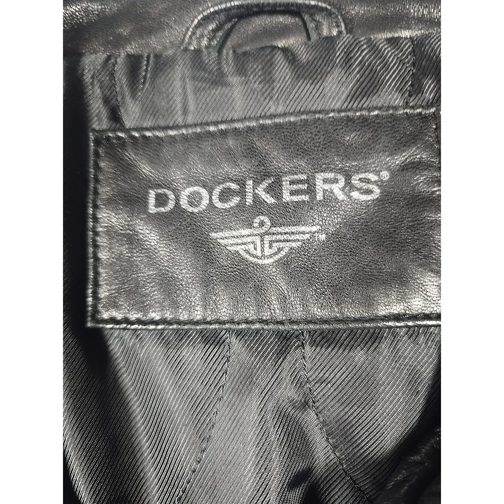 Dockers Black Leather Moto Jacket XL Men's‎ Biker Classic Vintage
